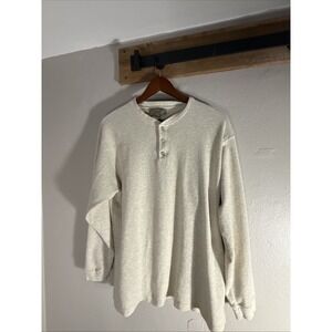 Northern Apparel Pullover Henley Waffle Knit Long Sleeve Shirt Beige Men's XXL